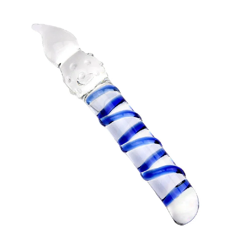 Anal toys for rookie fun-Ribbed Anal Blue Glass Dildo