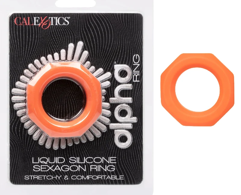 cock ring for firm vibes-Alpha Liquid Silicone Sexagon Ring - Orange