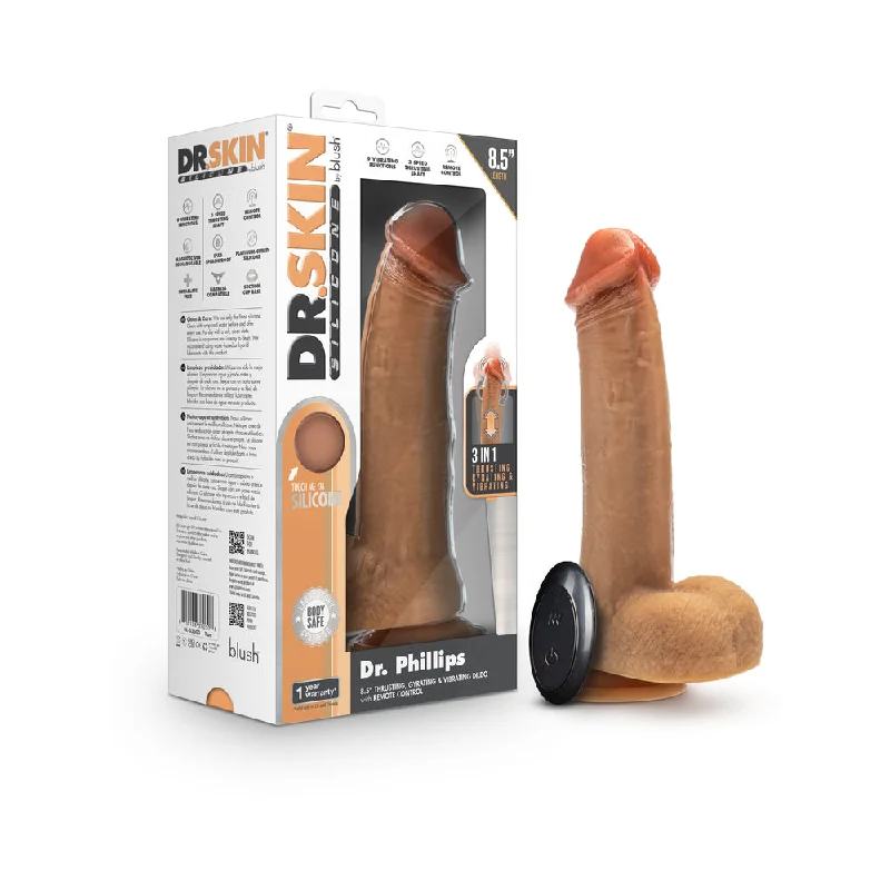 textured glass thick dildo-Dr. Skin Silicone Dr. Phillips Thrusting Dildo 8.5 in. Tan