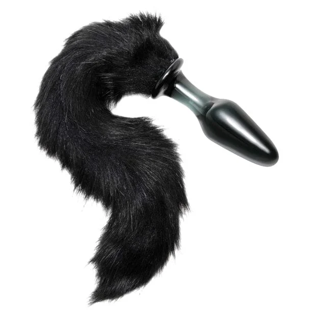 Anal toys fit guide-XR - Tailz Midnight Fox Tail Glass Anal Plug (Black)