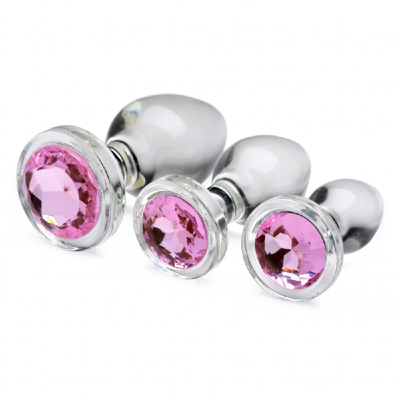 Anal toys for deep vibes-Pink Gem Glass Anal Plug Set