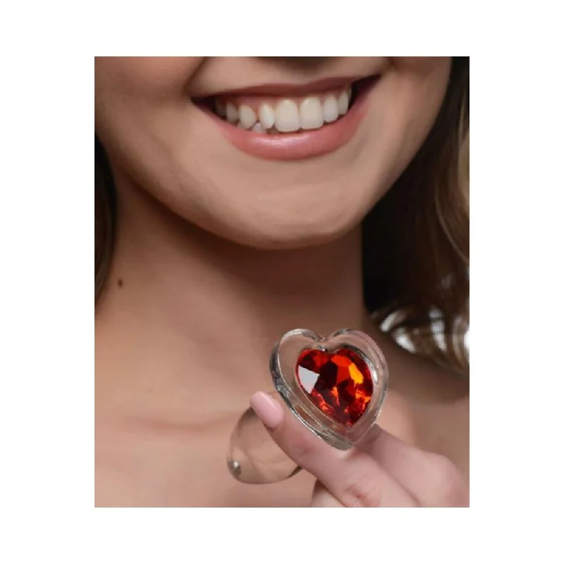 Anal toys for duo vibes-Booty Sparks Red Heart Gem Glass Anal Plug - Small