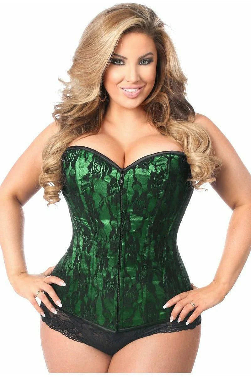 corset with satin mesh-Queen Lavish Lace Front Zipper Corset