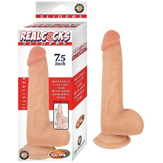 veined glass fantasy dildo-Realcocks Sliders 7.5in Flesh