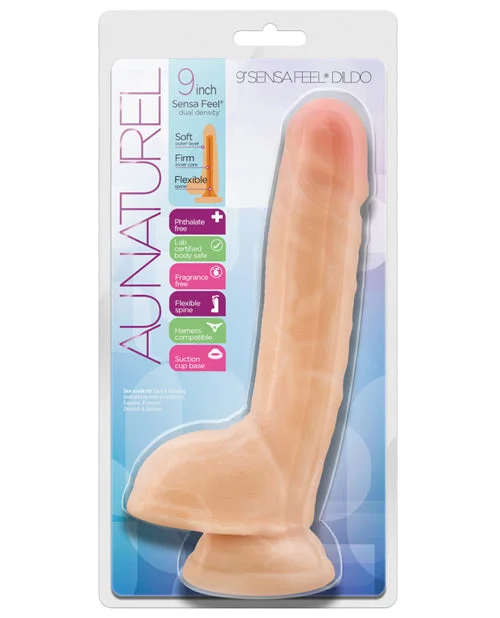 vibrating silicone textured dildo-Blush Au Naturel 9" Sensa Feel Dildo - Beige