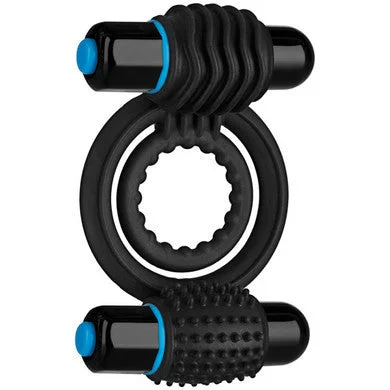 cock ring with soft play-Optimale Vibrating Double C-Ring - Black