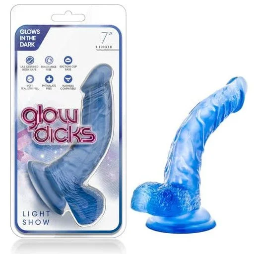 vibrating glass textured dildo-Dildo - Glow Dicks - Light Show 7 pouces