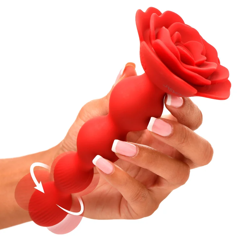 Anal toys with neat size-Rose Twirl 10X Vibrating and Rotating Silicone Anal Beads