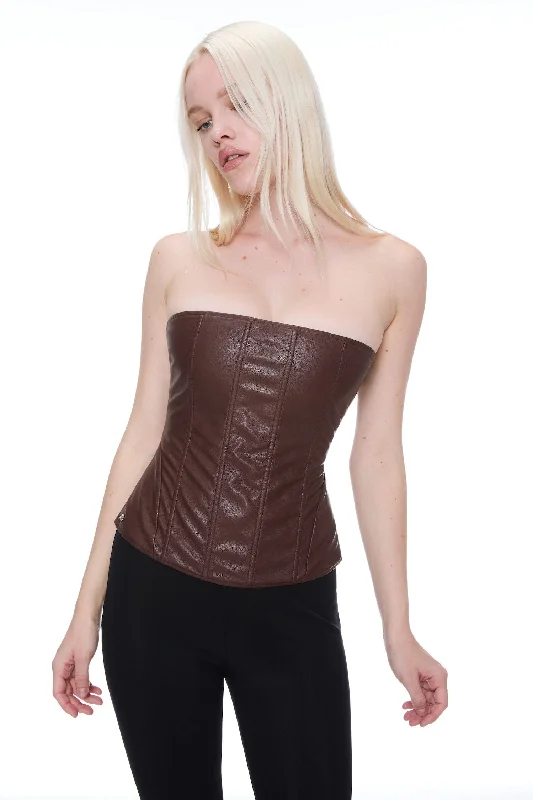 corset for midsection slimming-LIBRA CORSET - BROWN VEGAN LEATHER