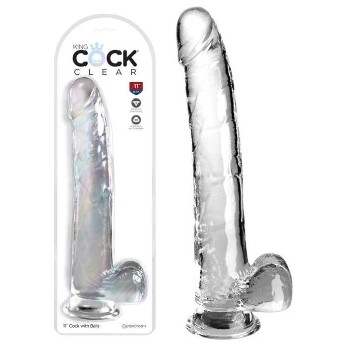 thin glass silver dildo-Dildo Réaliste - Pipedream - King Cock Clear 11" Cock with Balls