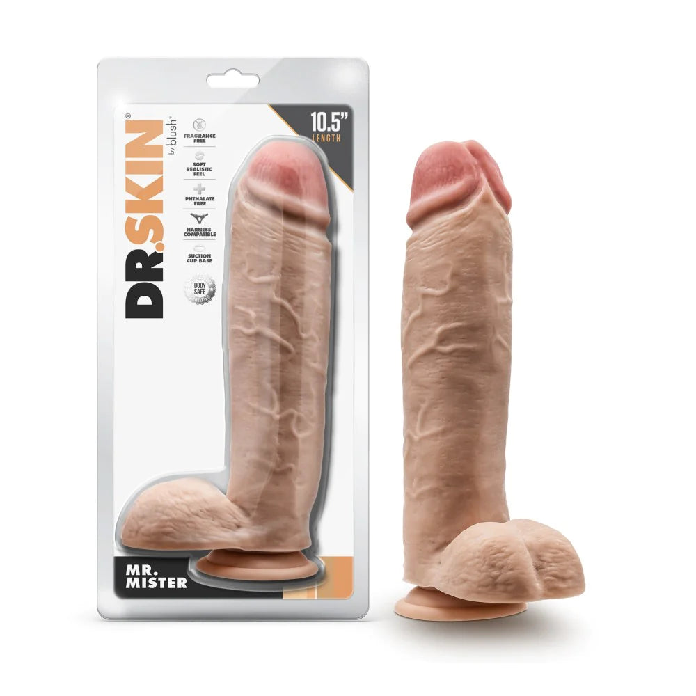 firm rubber curved dildo-Dr. Skin Mr. Mister 10.5 Inch Long Dildo - Vanilla