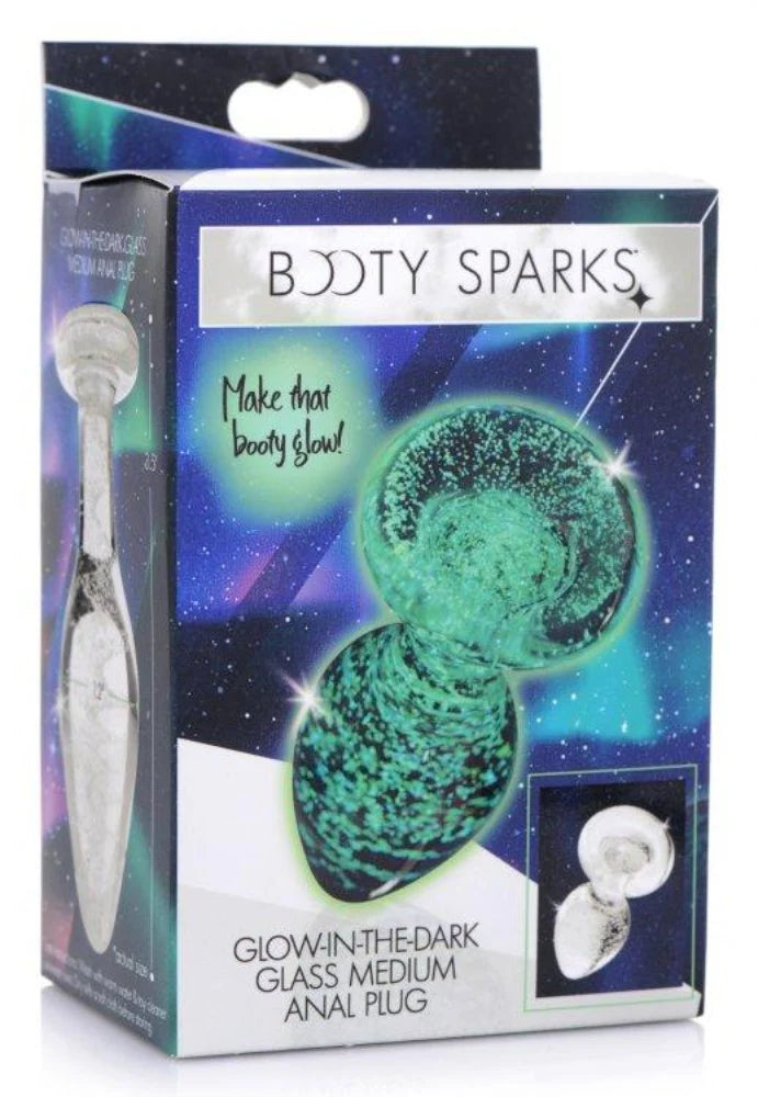 Anal toys for newbie calm-Booty Sparks ''Glow-in-the-Dark'' Glass Anal Plug -Med