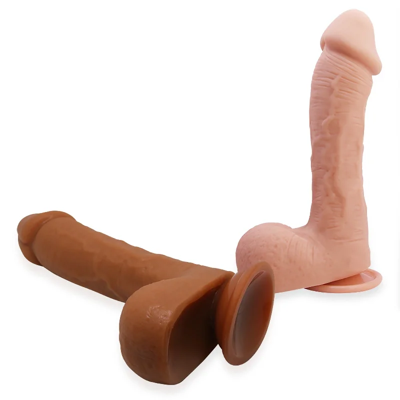 thick rubber glossy dildo-Large 8.7" Realistic Cock and Balls Dildo TPR Material with Suction Cup