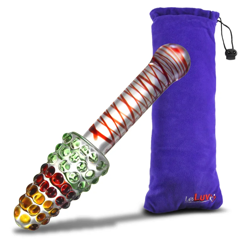 Anal toys for touch calm-LeLuv Glass Rainbow Cone Large Nubby Festive Anal Toy