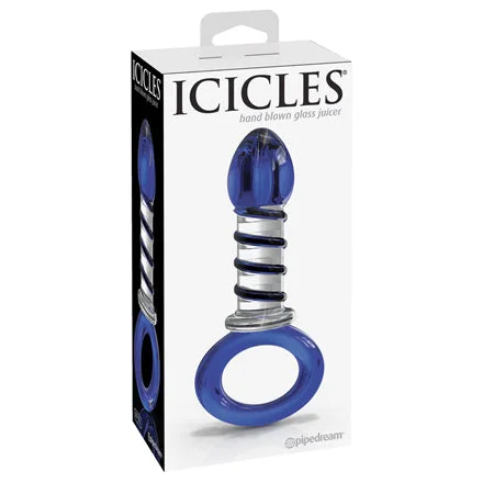 Anal toys for flirty fun-Pipedream Icicles No. 81 Glass Juicer Ribbed Dildo With Handle Blue