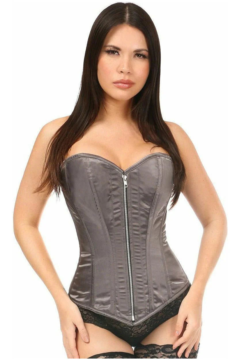 corset dress for cocktail night-Lavish Gunmetal Satin Corset Medium