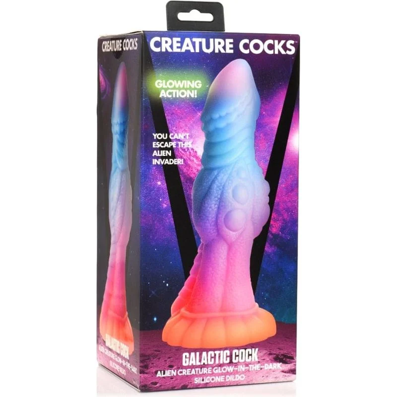 vibrating rubber red dildo-Dildo de Fantaisie - Creature Cocks - Galactic Glow in The Dark Alien-8,5 pouces