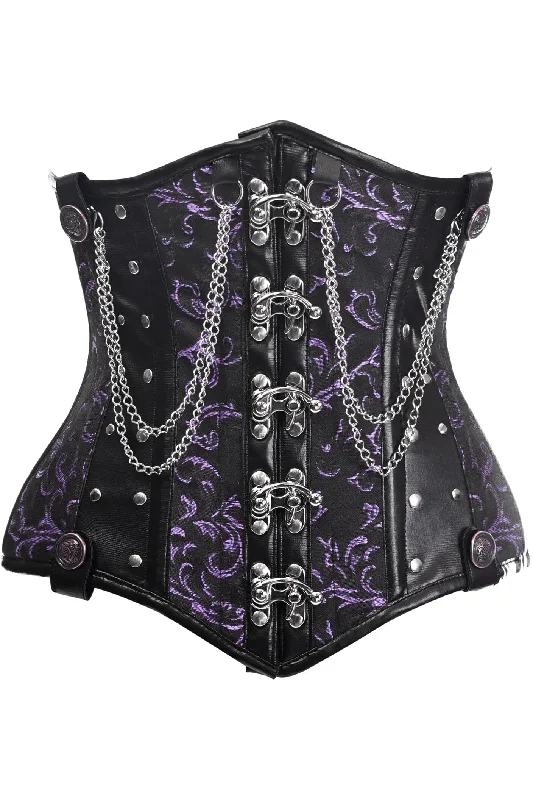 corset top blush silk-Top Drawer Black/Purple Steel Boned Underbust Corset w/Chains and Clasps