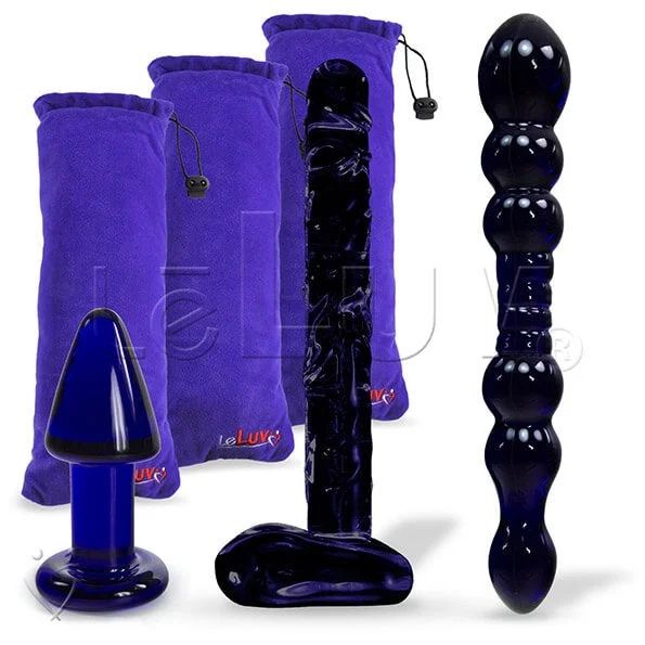 curved silicone smooth dildo-LeLuv Glass Dark Nights 3 Piece Gift Set Dildos & Butt Plug