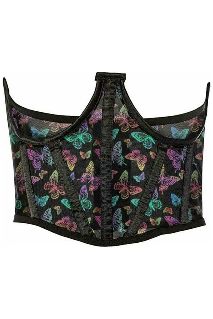 corset top mauve silk-Butterfly Mesh Underbust Corset Queen