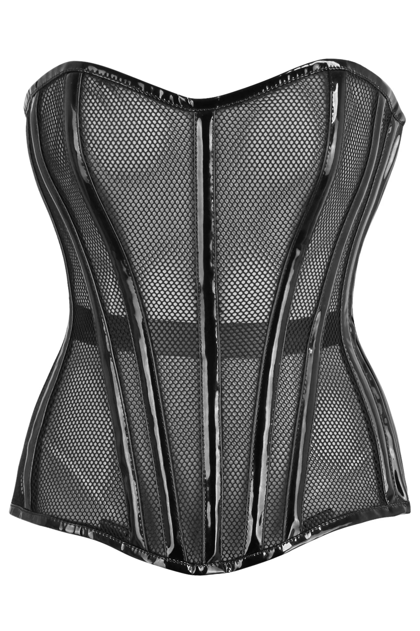 corset dress for exhibition-Top Drawer Fishnet & Patent Steel Boned Corset