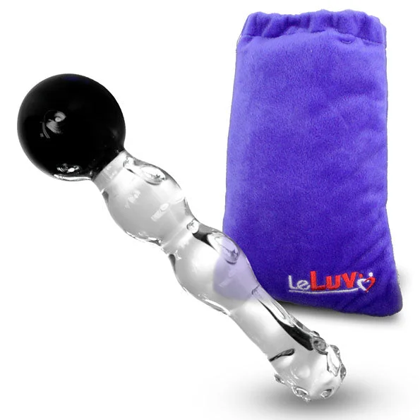 straight glass thin dildo-LeLuv Dotted Tip 3 Beads Straight Shaft with Large Round Cobalt Handle Dildo