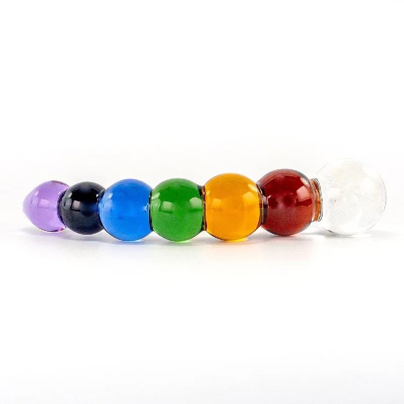 ribbed silicone curved dildo-Crystal Delights Rainbow Bubble Dil with Dichroic Bulb