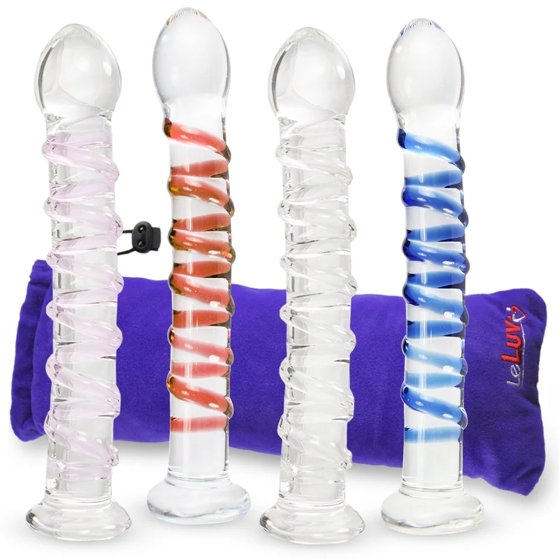 realistic glass thick dildo-LeLuv 7.5 inch Seductive Swirl Wand Glass G-Spot Dildo Bundle with Premium Padded Pouch