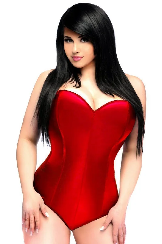 corset for fairy wedding-Lavish Red Satin Corset Romper