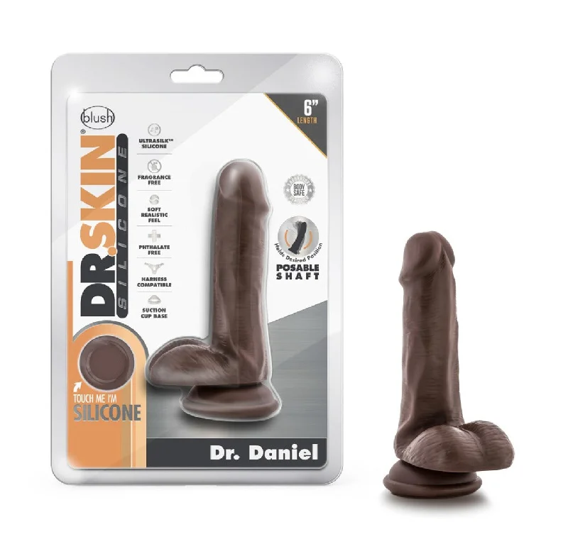 lifelike rubber textured dildo-Dr. Skin Silicone - Dr. Daniel - 6 Inch Dildo with Suction Cup - Chocolate