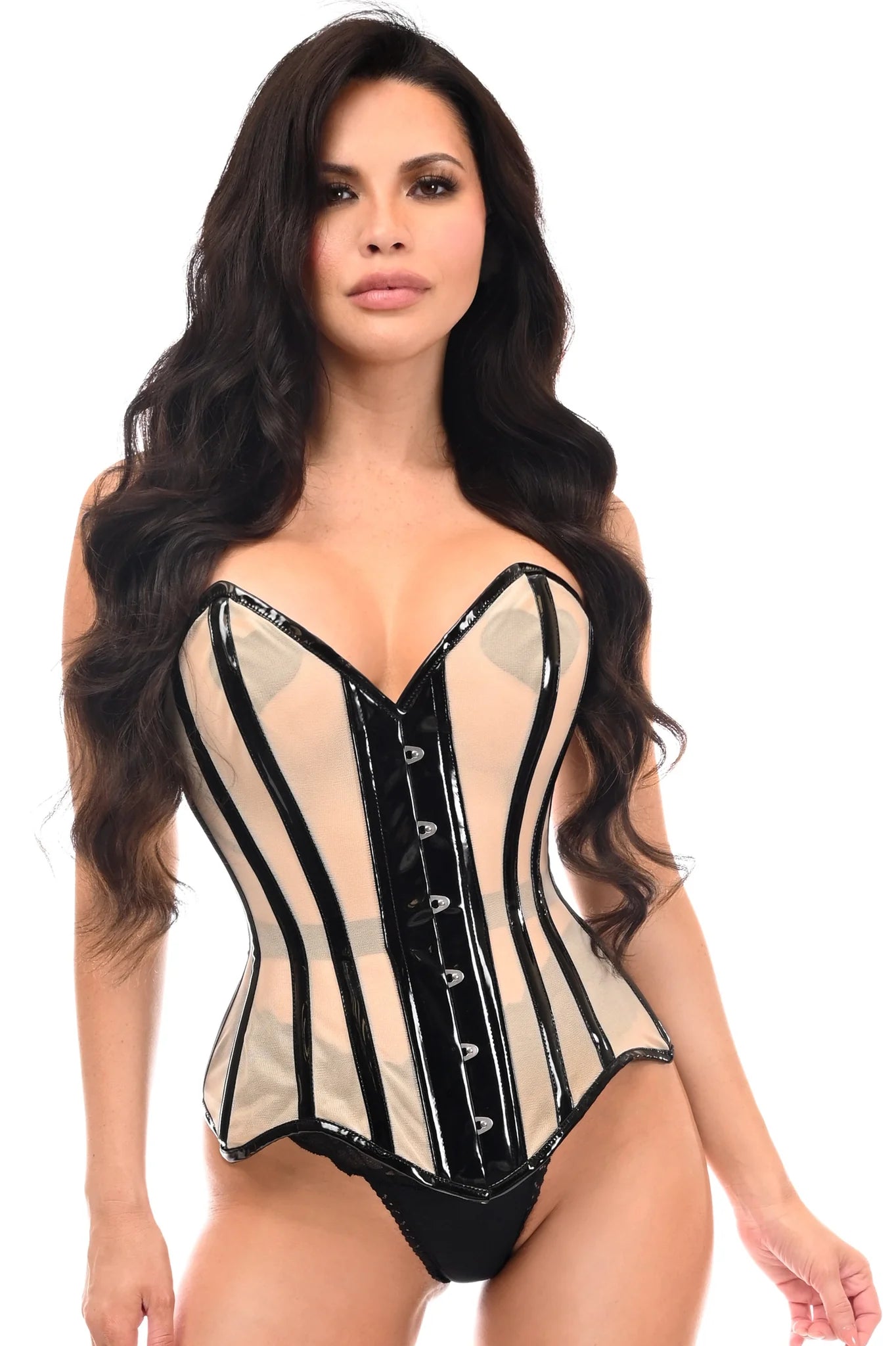 corset dress for recital night-Top Drawer Patent & Mesh Steel Boned Corset