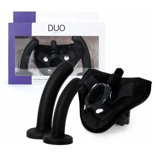 soft silicone glossy dildo-Harnais - Adore U Duo - Ensemble de Dildos & Harnais Vibrant