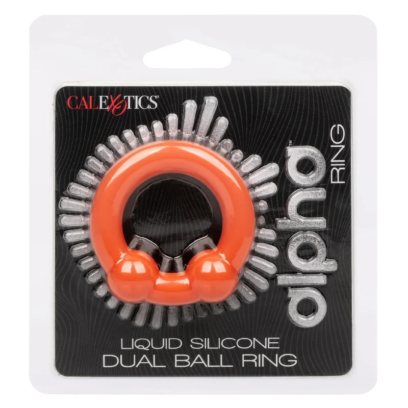 cock ring for pelvic vibes-Alpha Liquid Silicone Dual Ball Ring - Orange Orange