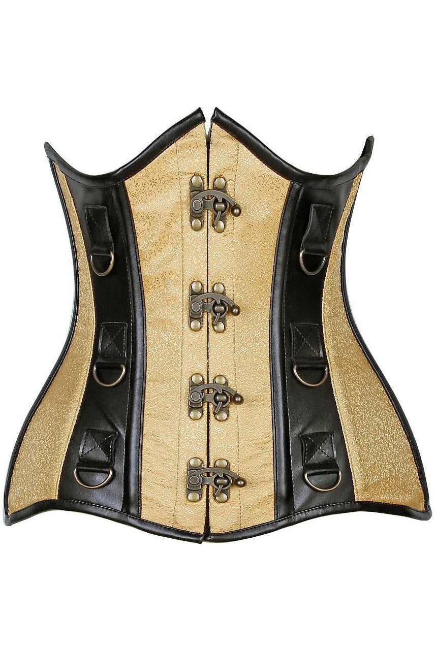 corset with lace inserts-Steampunk Brocade & Faux Leather Underbust Corset