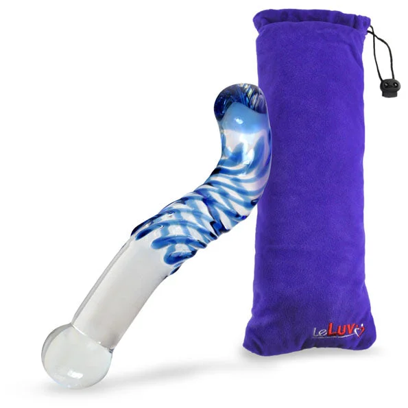 ribbed rubber straight dildo-LeLuv Glass Small G-Spot Hook with Blue Swirls Dildo