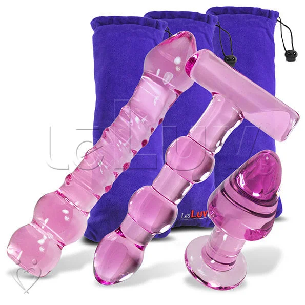 thin glass yellow dildo-LeLuv Bundle - 3 items: Bubble Gum Glass Dildo & Butt Plug Gift Sets