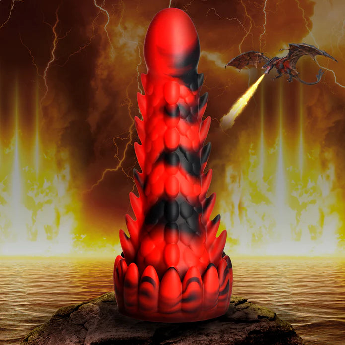 flexible rubber yellow dildo-Creature Cocks Demon Rising Scaly Dragon Silicone Dildo