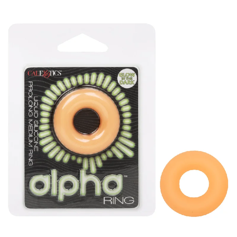 cock ring for wild play-Alpha Glow-in-the-Dark Liquid Silicone Prolong   Medium Ring - Orange