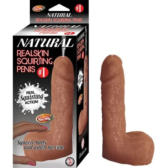 small glass bumpy dildo-Natural Realskin Squirting Penis #1 Brown