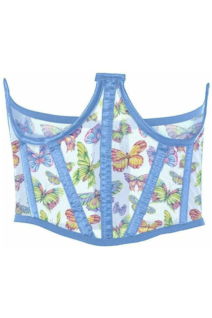 corset with back straps-Butterfly Printed Mesh Underbust Corset