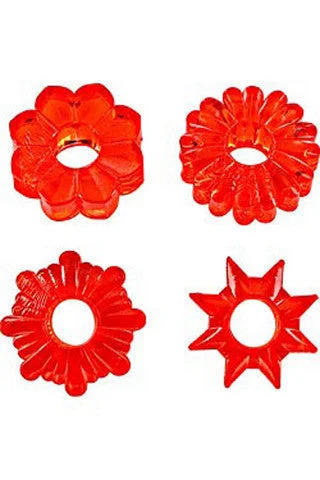 cock ring with tiny design-Basic Essentials Cockrings 4 Pack - Red