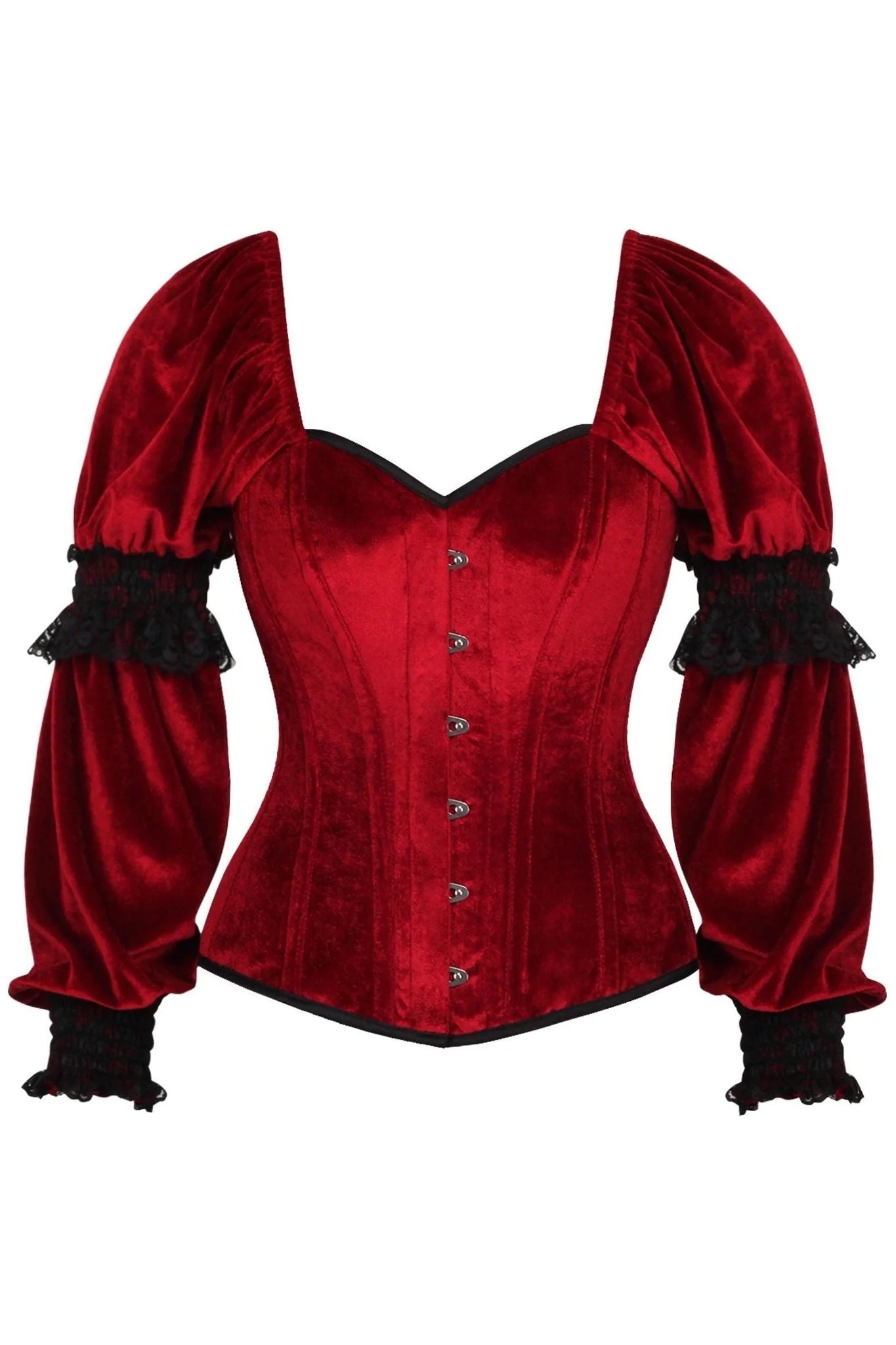 corset for torso sculpting-Top Drawer Velvet Steel Boned Long Sleeve Corset