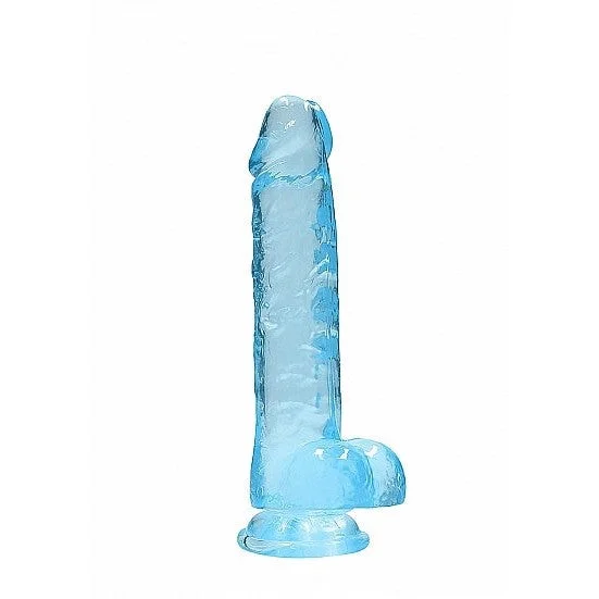 thin rubber curved dildo-Realrock 8in Realistic Dildo W- Balls Blue