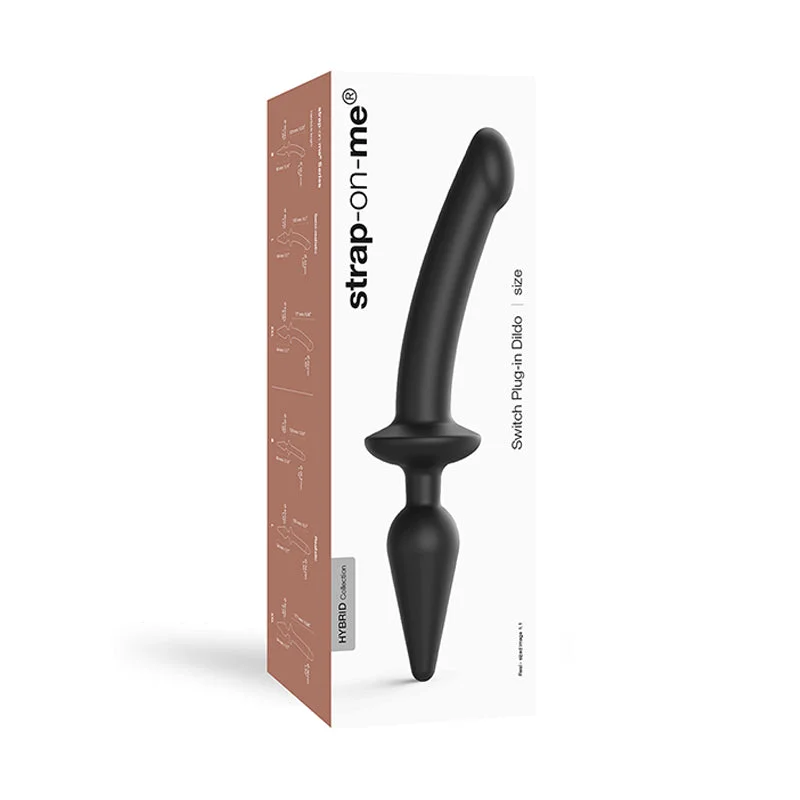 large rubber glossy dildo-Strap-On-Me Hybrid Collection Switch Plug-In Dual-Ended Dildo & Plug Black XXL