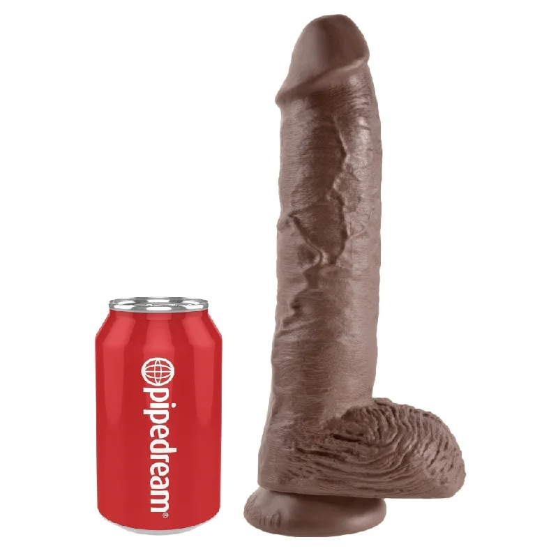 large silicone thick dildo-King Cock 10 In Cock W-balls Brown