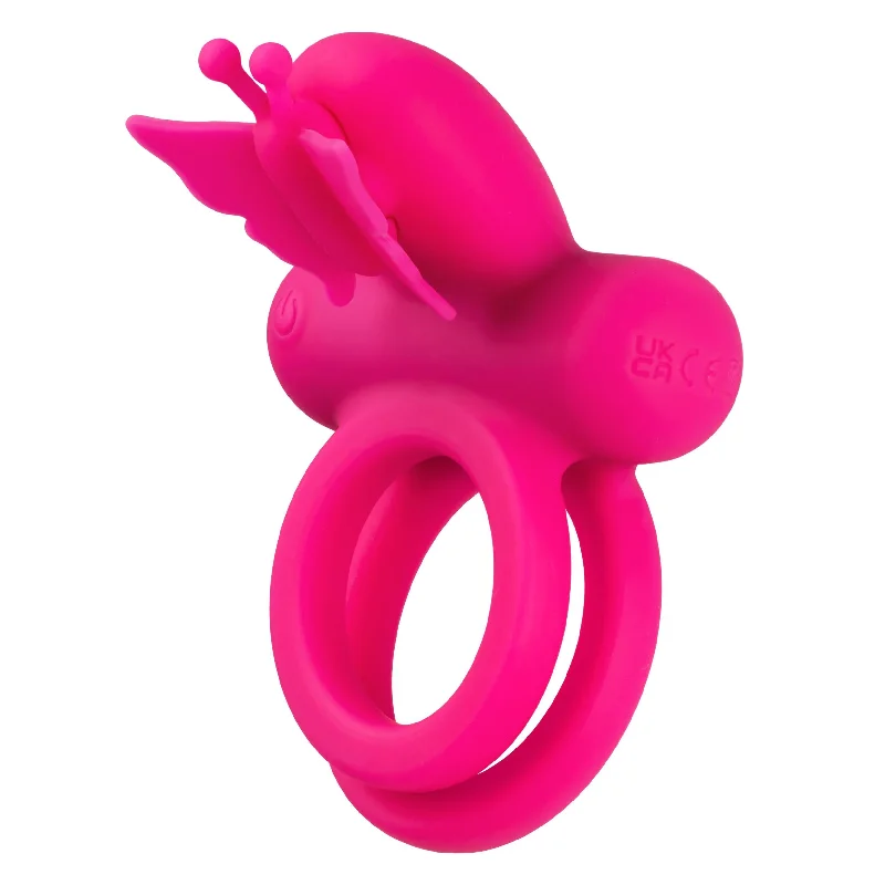 cock ring with tight play-Silicone Rechargeable Dual Butterfly Ring - Pink