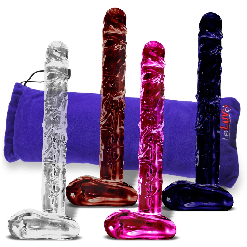 smooth rubber blue dildo-LeLuv Glass 8 Inch Veiny Replica Slim Penis Textured Dildo