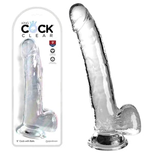 curved silicone orange dildo-King Cock Clear Dildo With Balls 9" by Pipedream Products®