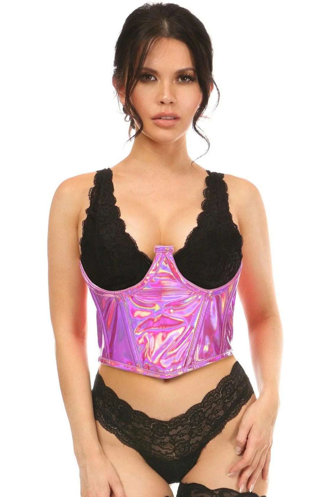 corset with metal busk-Lavish Fuchsia Holographic Underbust Corset Small