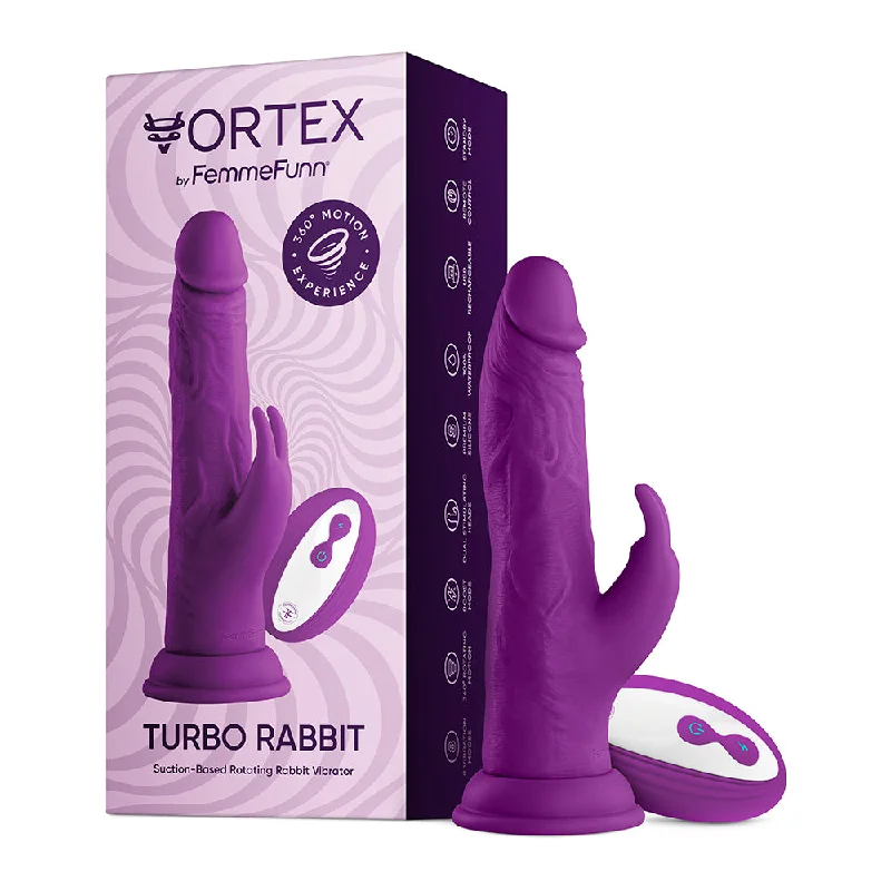 soft silicone violet dildo-FemmeFunn Vortex Turbo Rabbit 2.0 8 in. Dual Stimulation Vibrating Dildo Purple